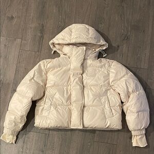 Cream Puffer Jacket with Hood